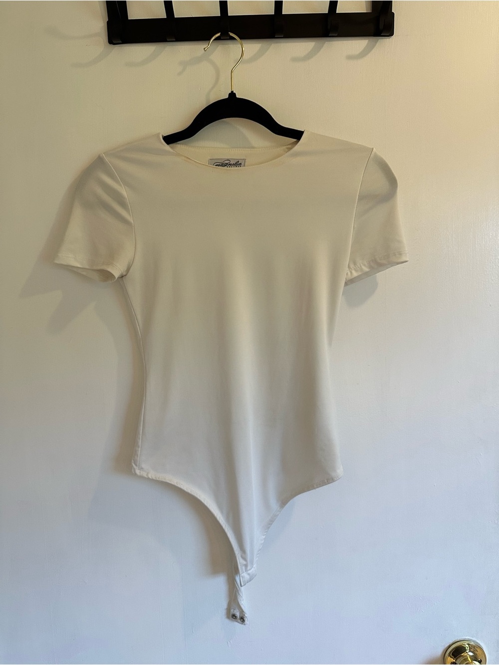 Stretch Jersey Short Sleeve Bodysuit in Cream